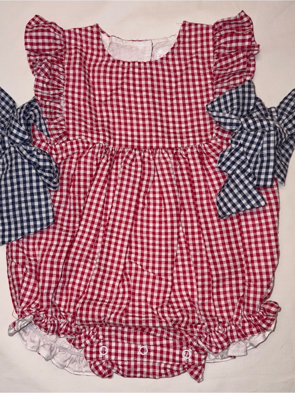 Cecil and Lou baby girl 9 month red/navy gingham bow Bubble/Romper NWT